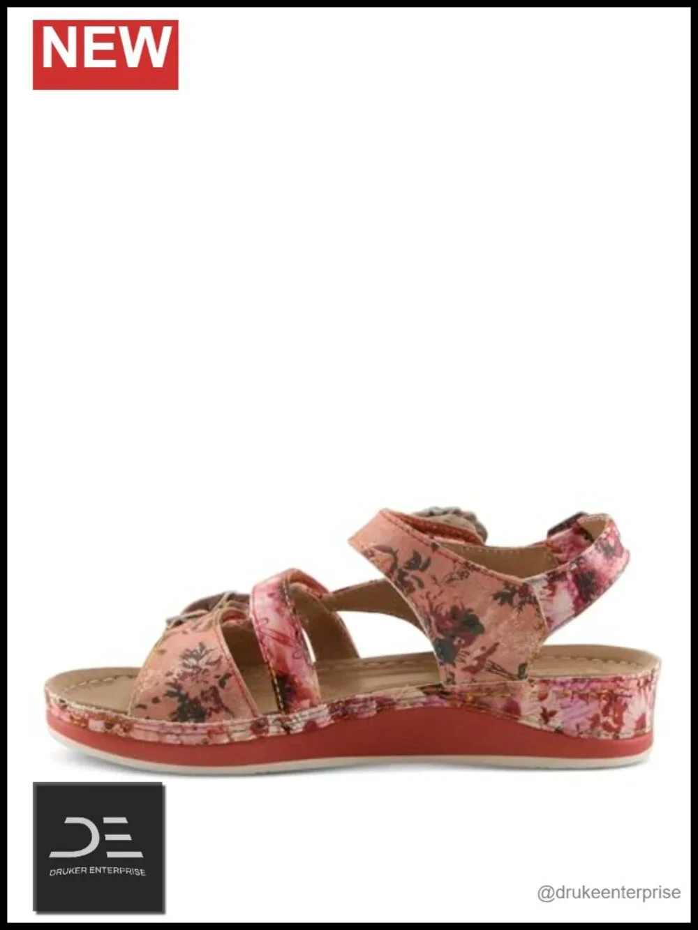 Hand Painted Floral Leather Platform Sandals with Ankle Straps